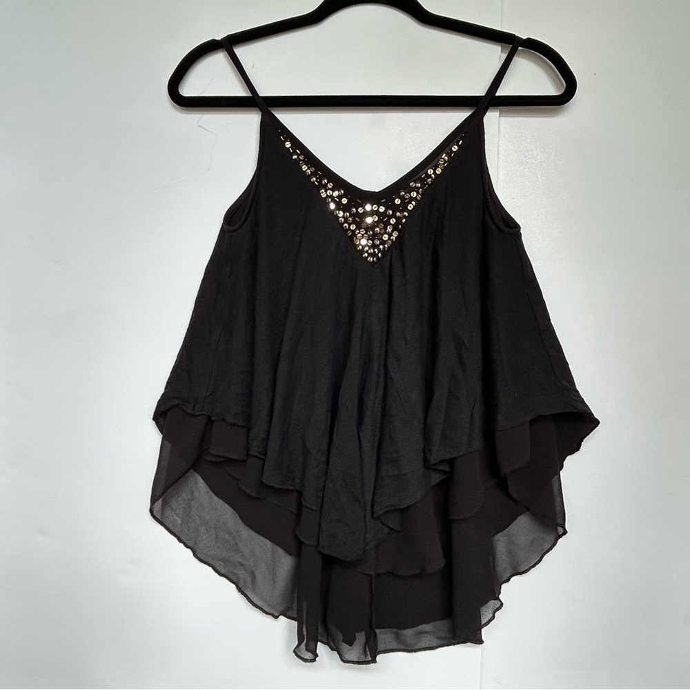 Express Black & Gold Sequin Sheer Layered Flowy Tank Top Size XS